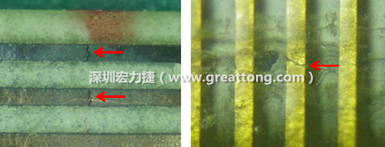 如果擔(dān)心這個方法可能對弄斷銅箔線路,也可以試著將銅箔線路旁沒有銅箔的位置切開,然后試著撕開剝離外層護(hù)膜(cover film),達(dá)到相同的目的